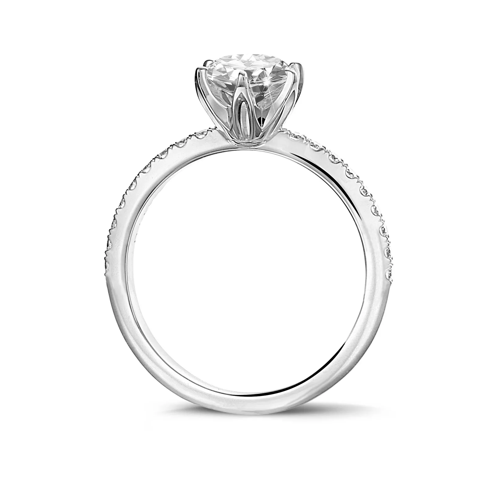 0.50 quilates anillo solitario en oro blanco con diamantes en los lados 