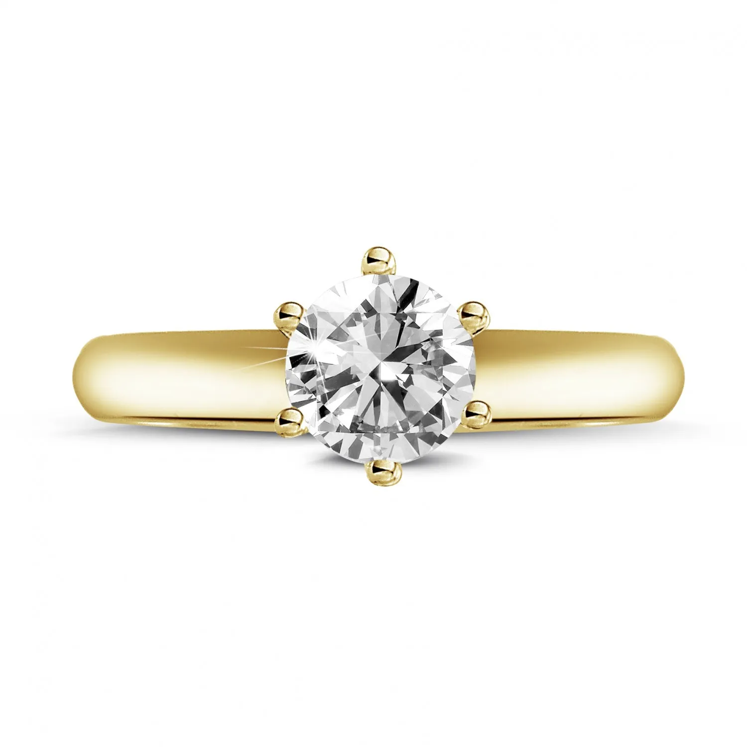 0.70 quilates anillo solitario diamante con 6 grapas en oro amarillo 