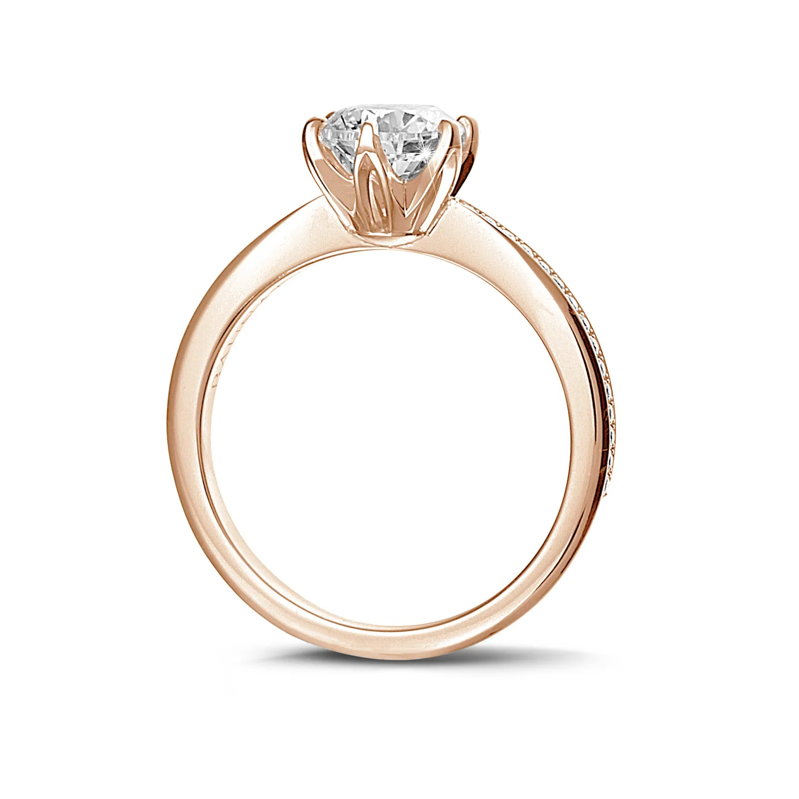 0.70 quilates anillo solitario en oro rojo con diamantes en los lados 