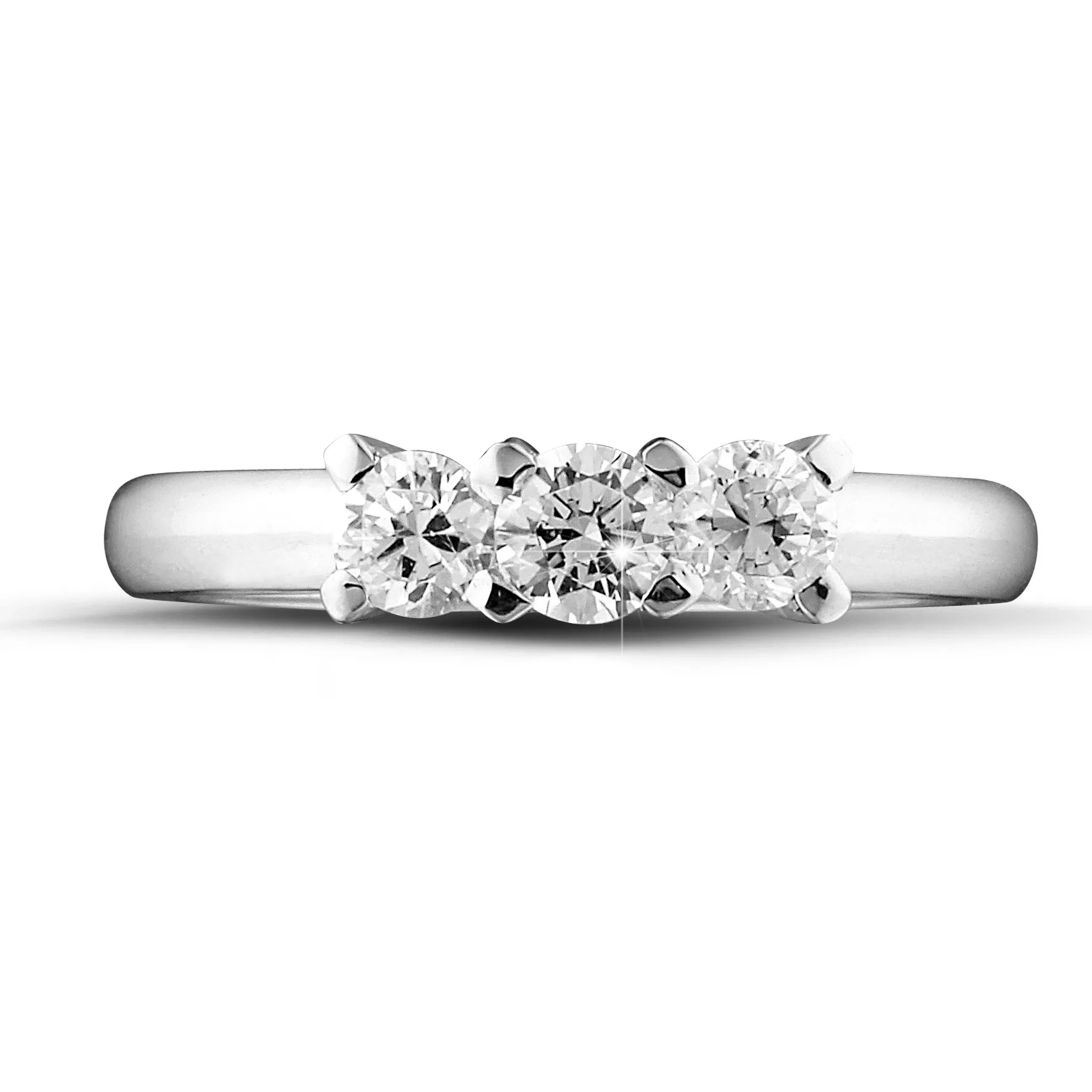 0.75 quilates anillo trilogía en platino con diamantes redondos 