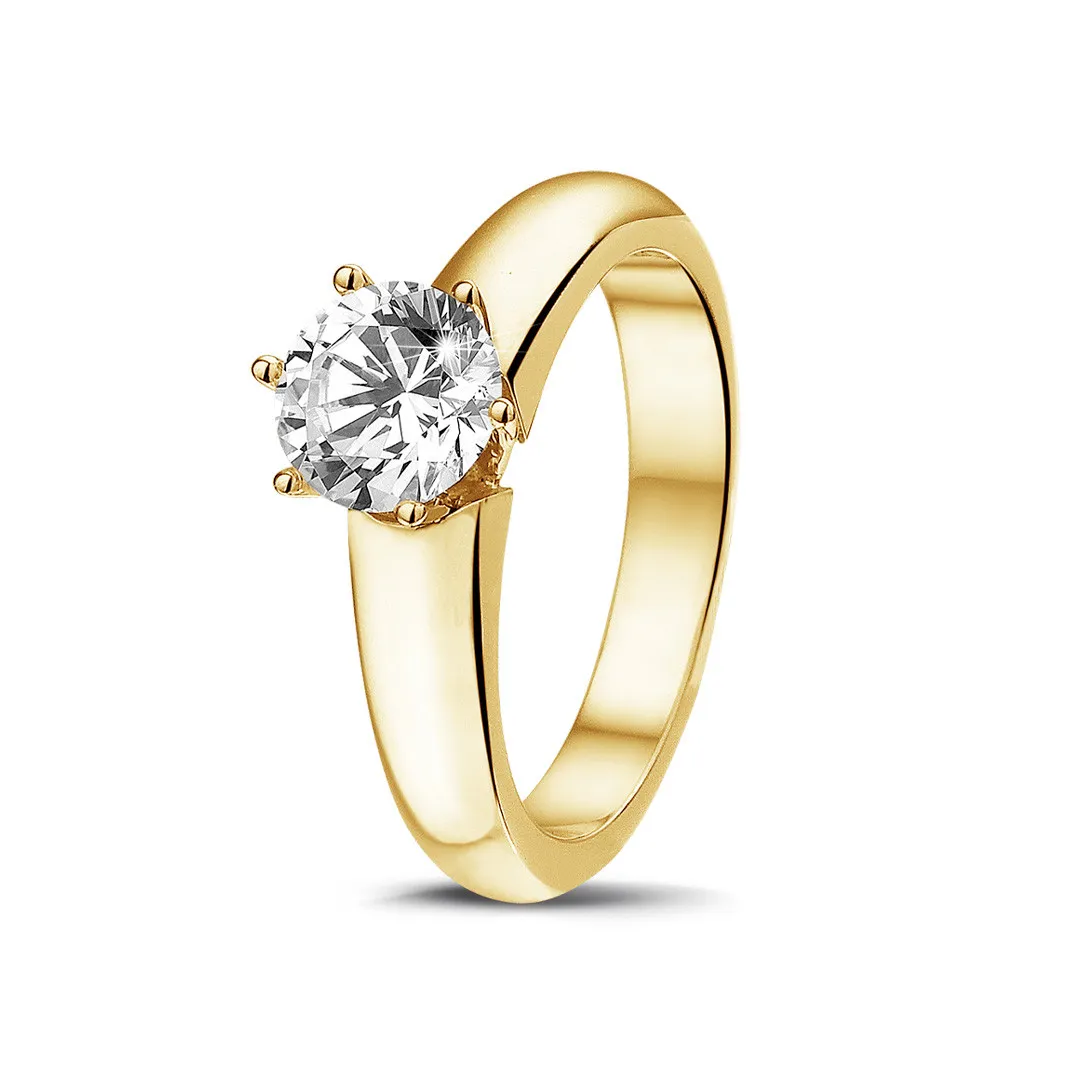 0.90 quilates anillo solitario diamante con 6 grapas en oro amarillo 