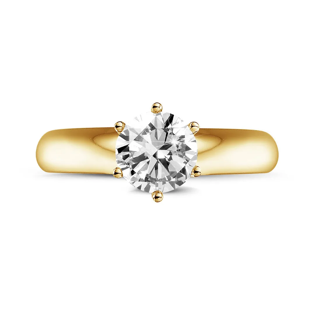 0.90 quilates anillo solitario diamante con 6 grapas en oro amarillo 