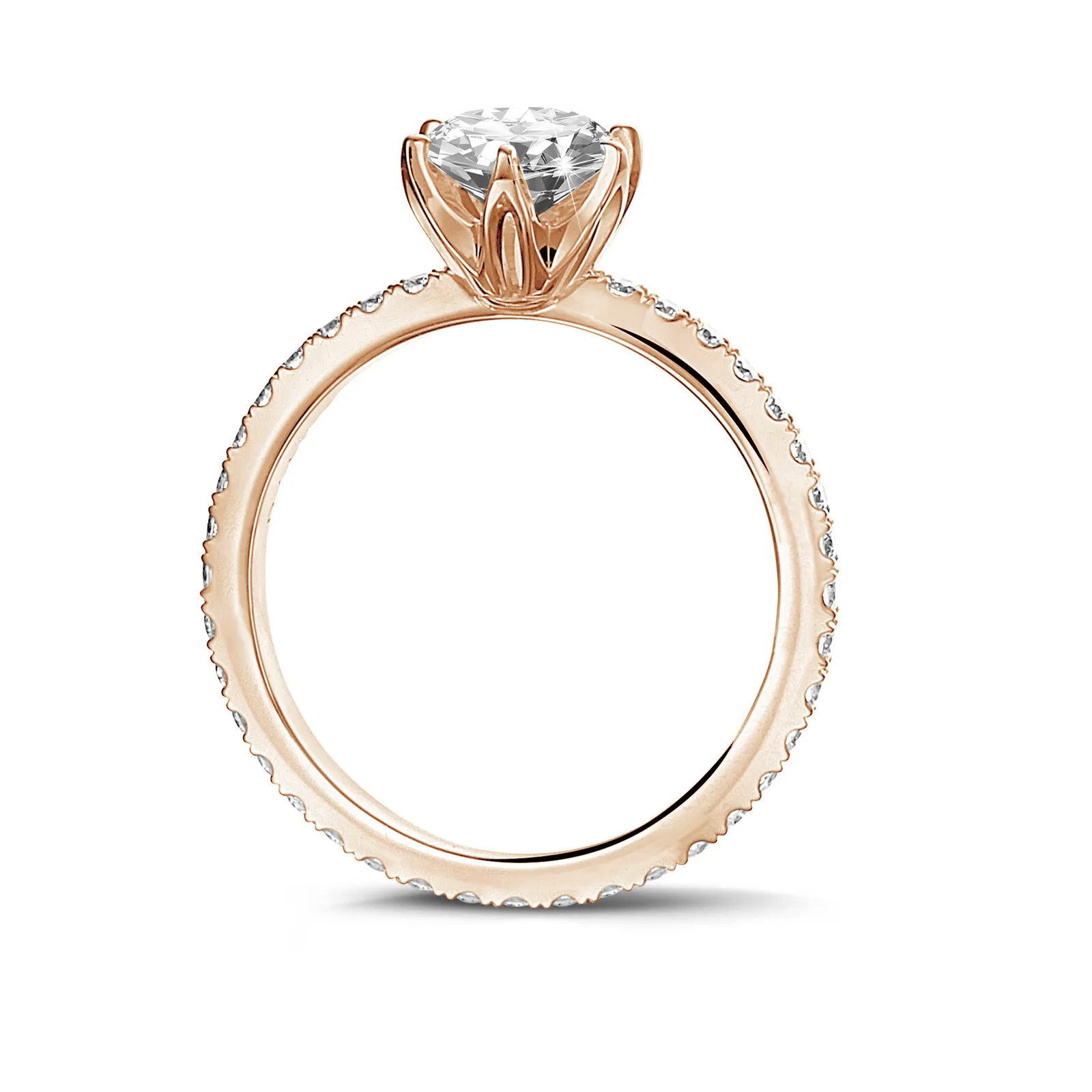 0.90 quilates anillo solitario en oro rojo con diamantes en los lados 