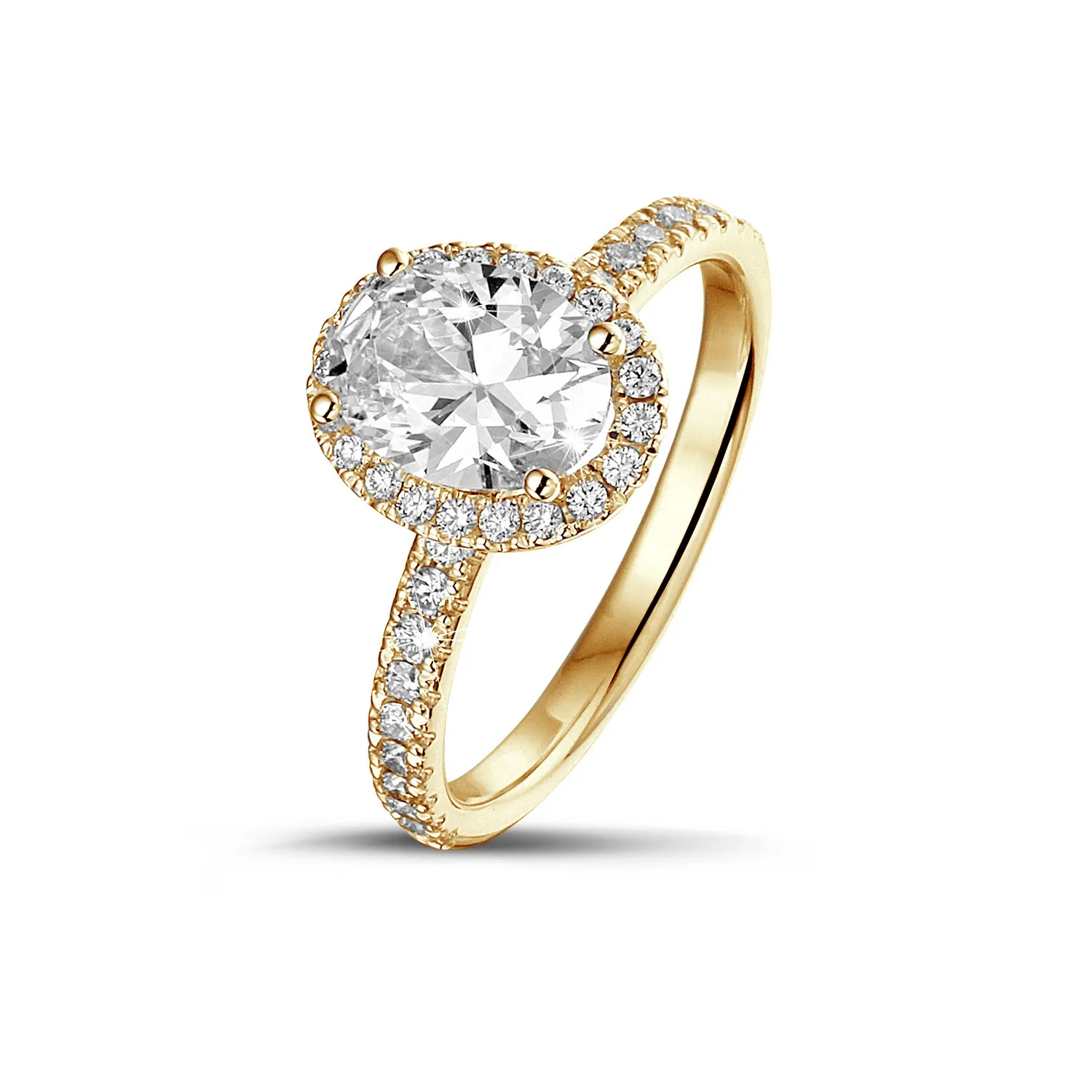 1.00 quilates anillo aureola en oro amarillo con diamante ovalado 