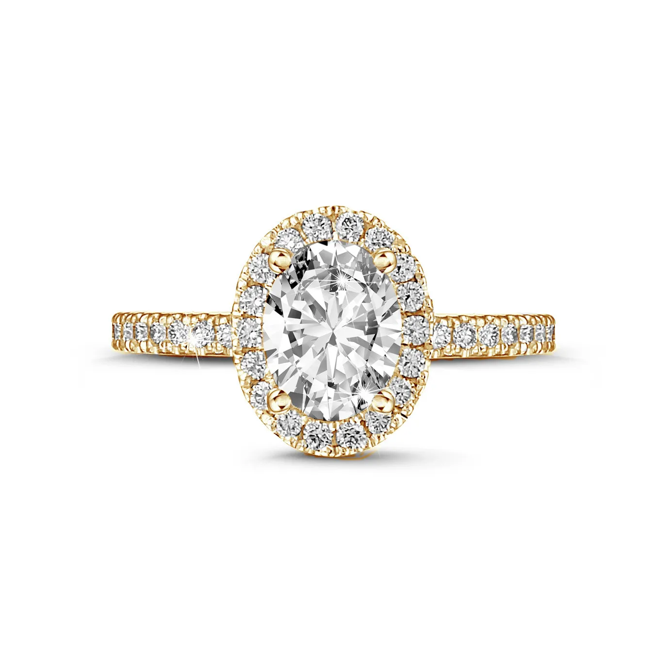 1.00 quilates anillo aureola en oro amarillo con diamante ovalado 