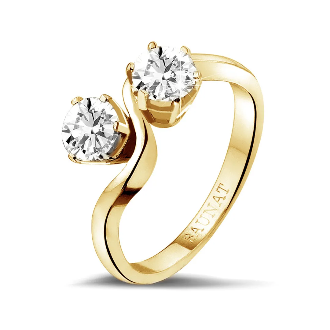 1.00 quilates anillo diamante Toi et Moi en oro amarillo 
