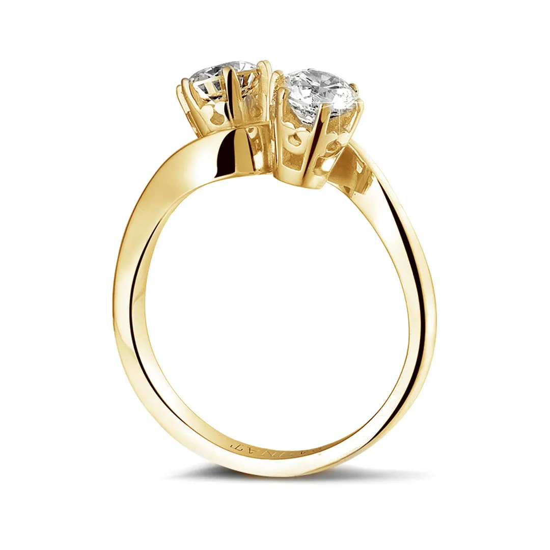 1.00 quilates anillo diamante Toi et Moi en oro amarillo 