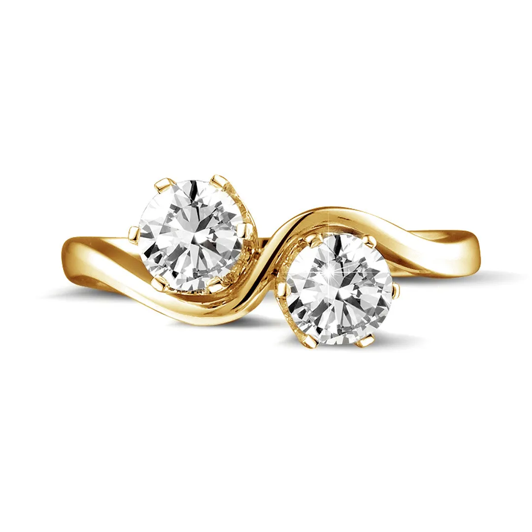 1.00 quilates anillo diamante Toi et Moi en oro amarillo 