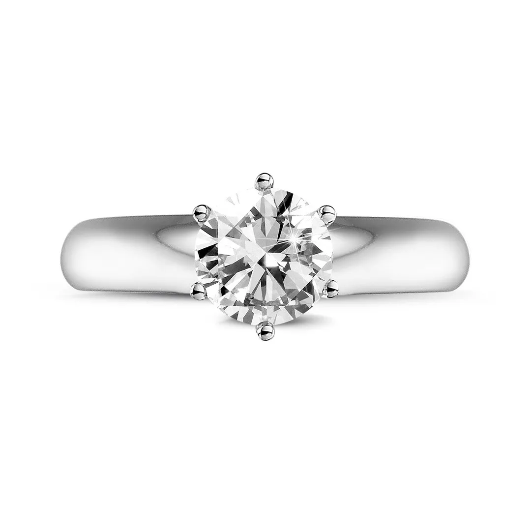 1.00 quilates anillo solitario diamante con 6 grapas en platino 