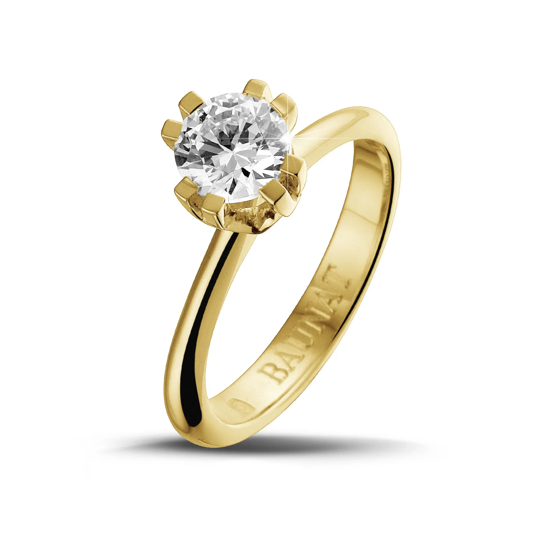 1.00 quilates anillo solitario diamante diseño en oro amarillo con ocho garras 