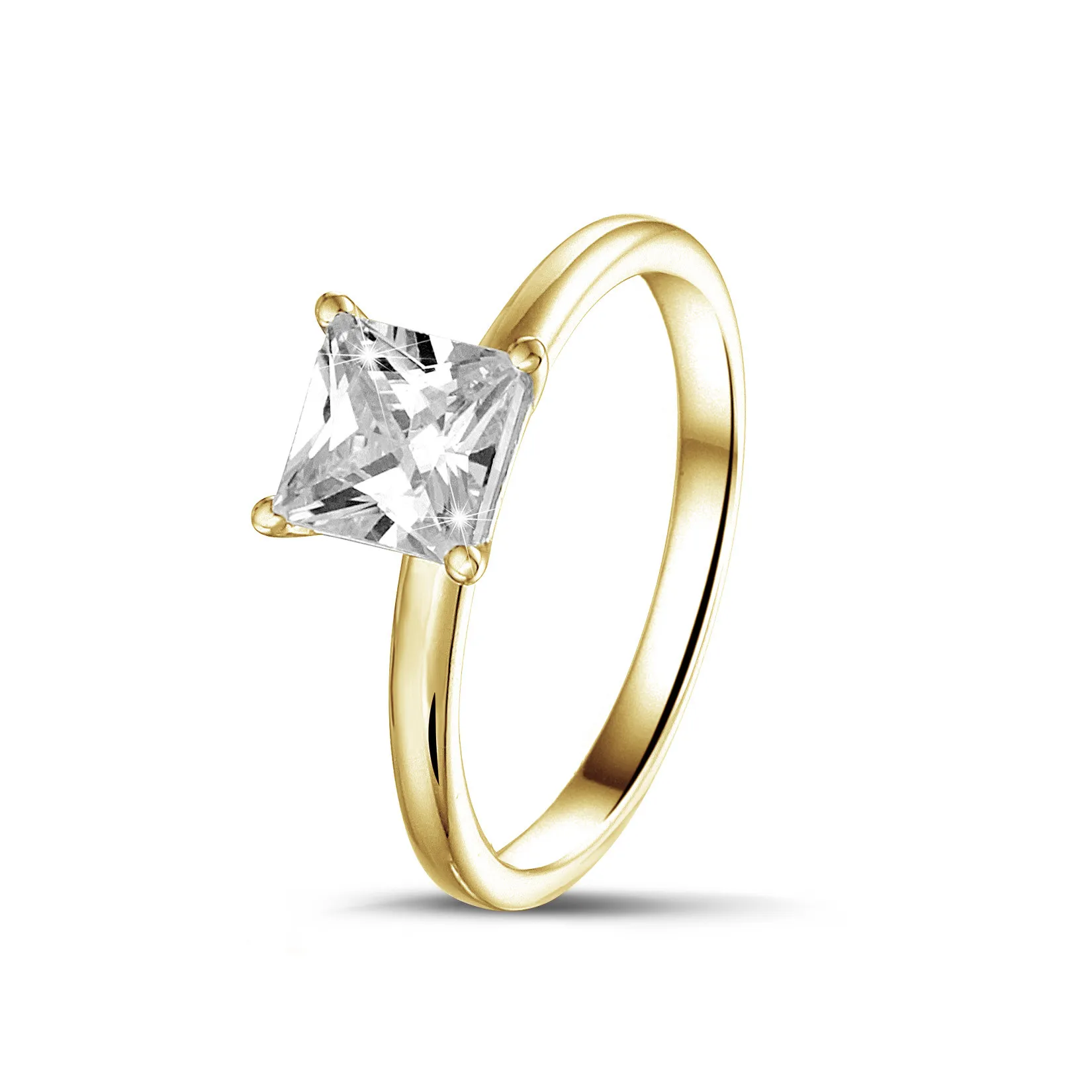1.00 quilates anillo solitario diamante princesa en oro amarillo 