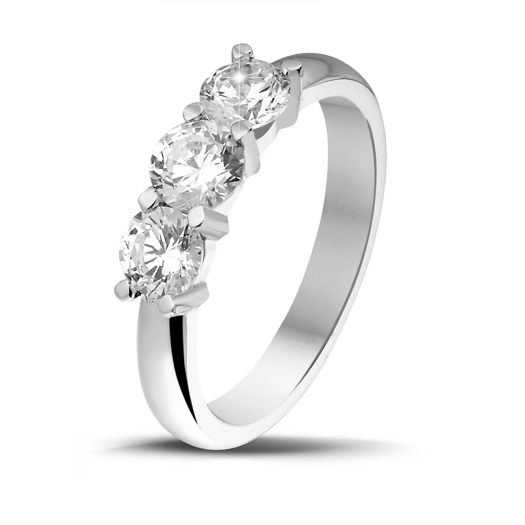 1.00 quilates anillo trilogía en oro blanco con diamantes redondos 