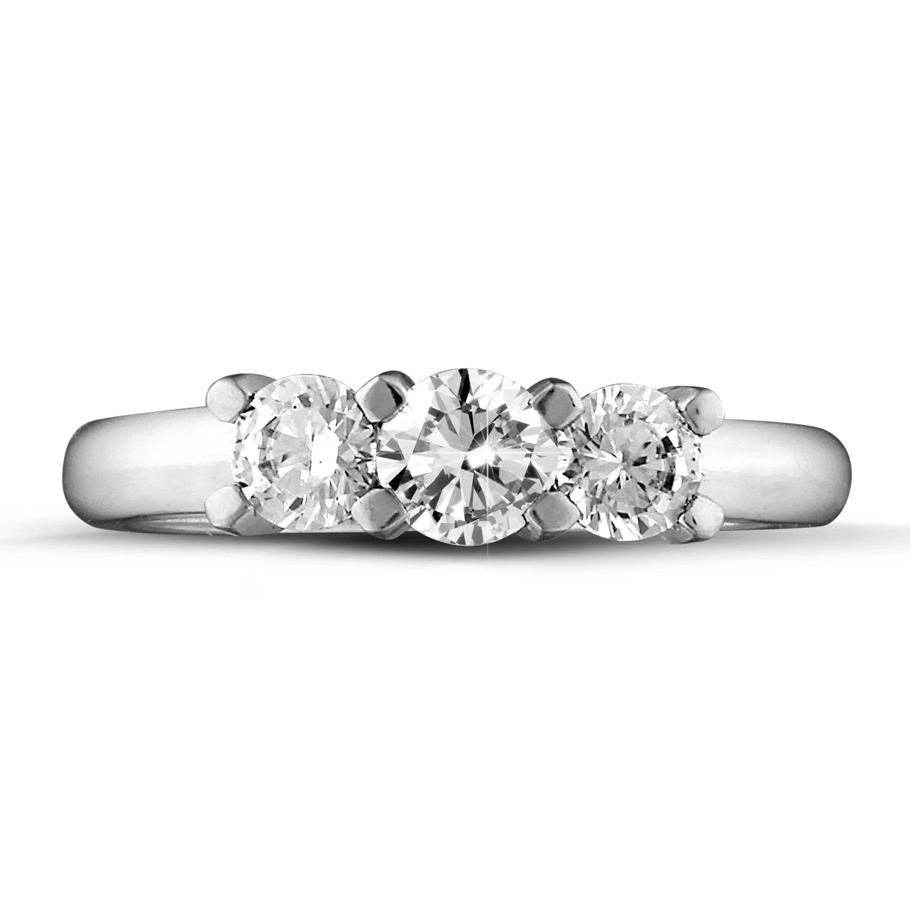 1.00 quilates anillo trilogía en oro blanco con diamantes redondos 