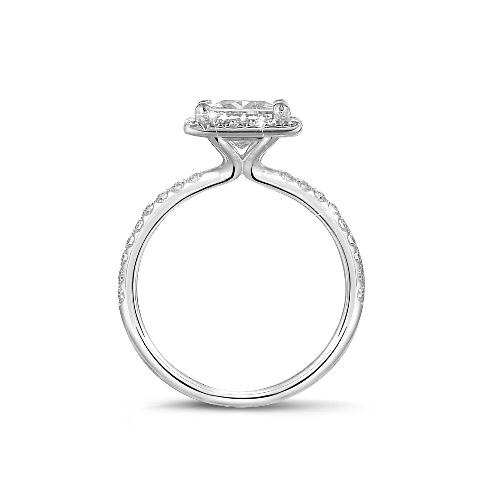 1.00 quilateshalo anillo solitario diamante princesa en oro blanco con diamantes redondos 