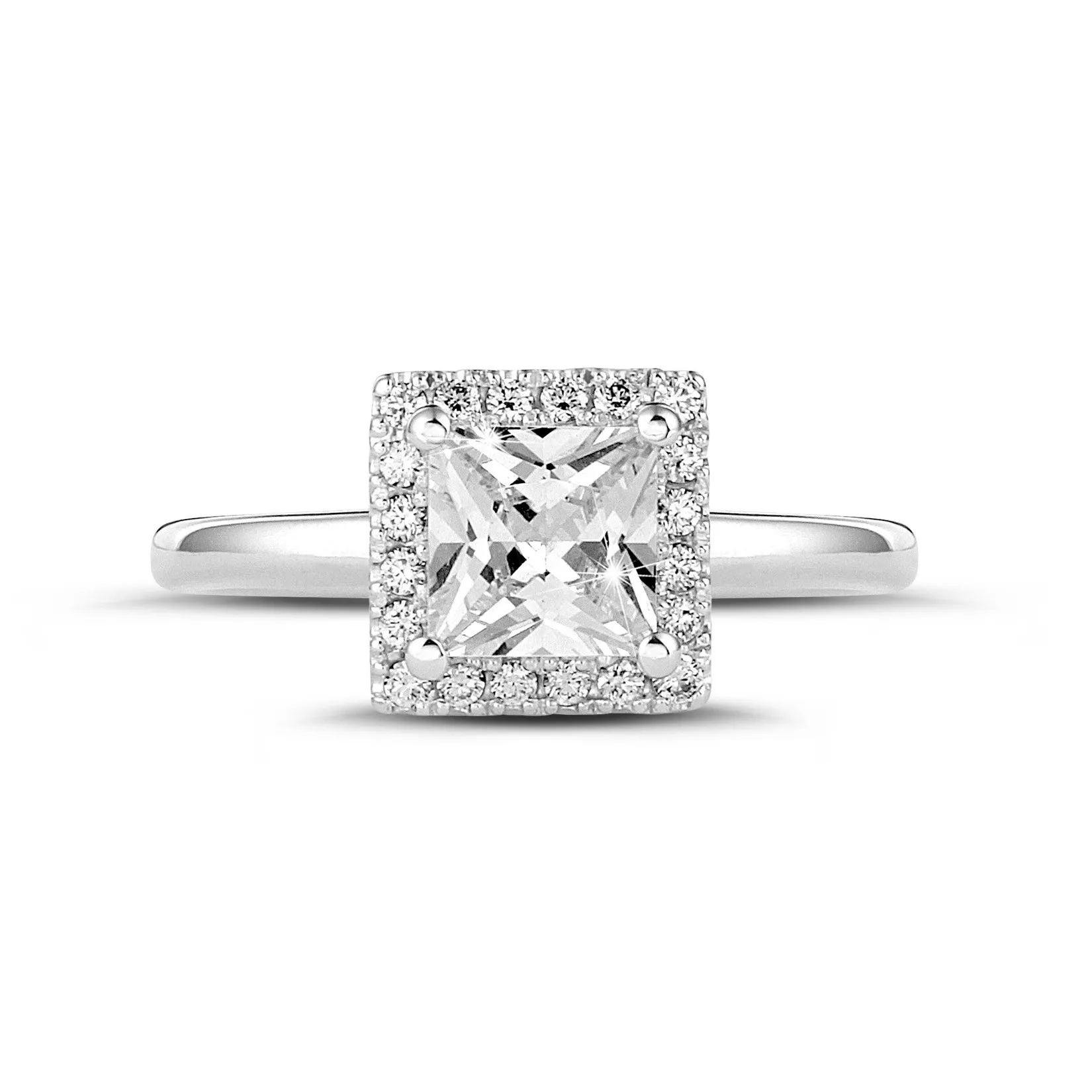 1.20 quilateshalo anillo solitario diamante princesa en oro blanco con diamantes redondos 