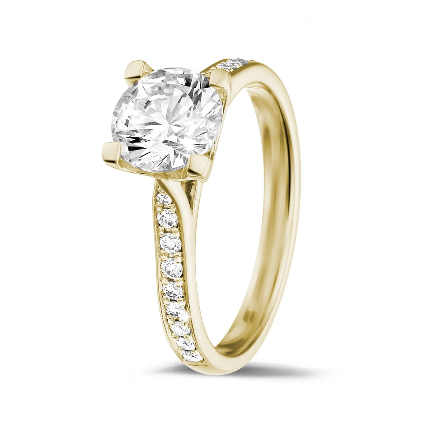 1.25 quilates anillo solitario diamante en oro amarillo con diamantes en los lados 