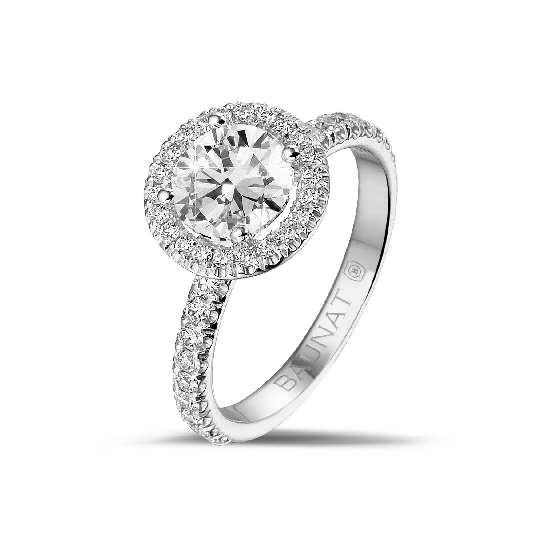 1.25 quilates halo anillo solitario en oro blanco con diamantes redondos 