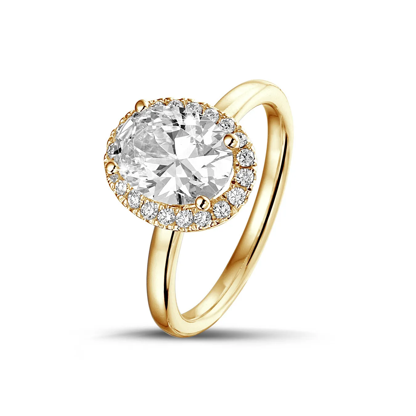 1.50 quilates anillo aureola en oro amarillo con diamante ovalado 