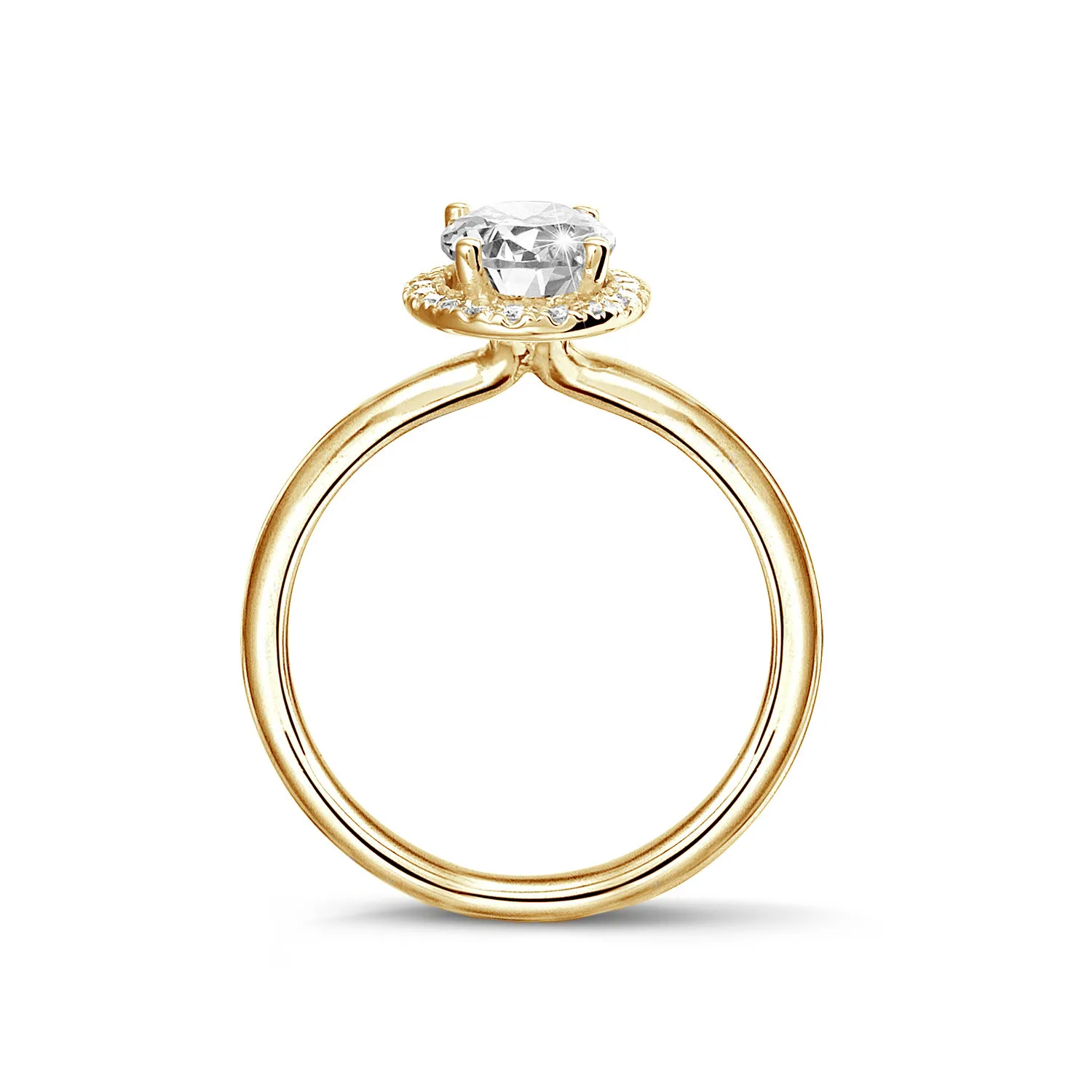 1.50 quilates anillo aureola en oro amarillo con diamante ovalado 