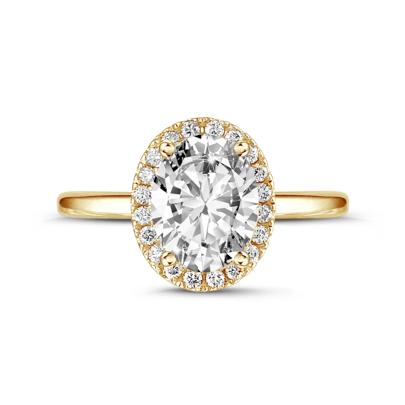 1.50 quilates anillo aureola en oro amarillo con diamante ovalado 