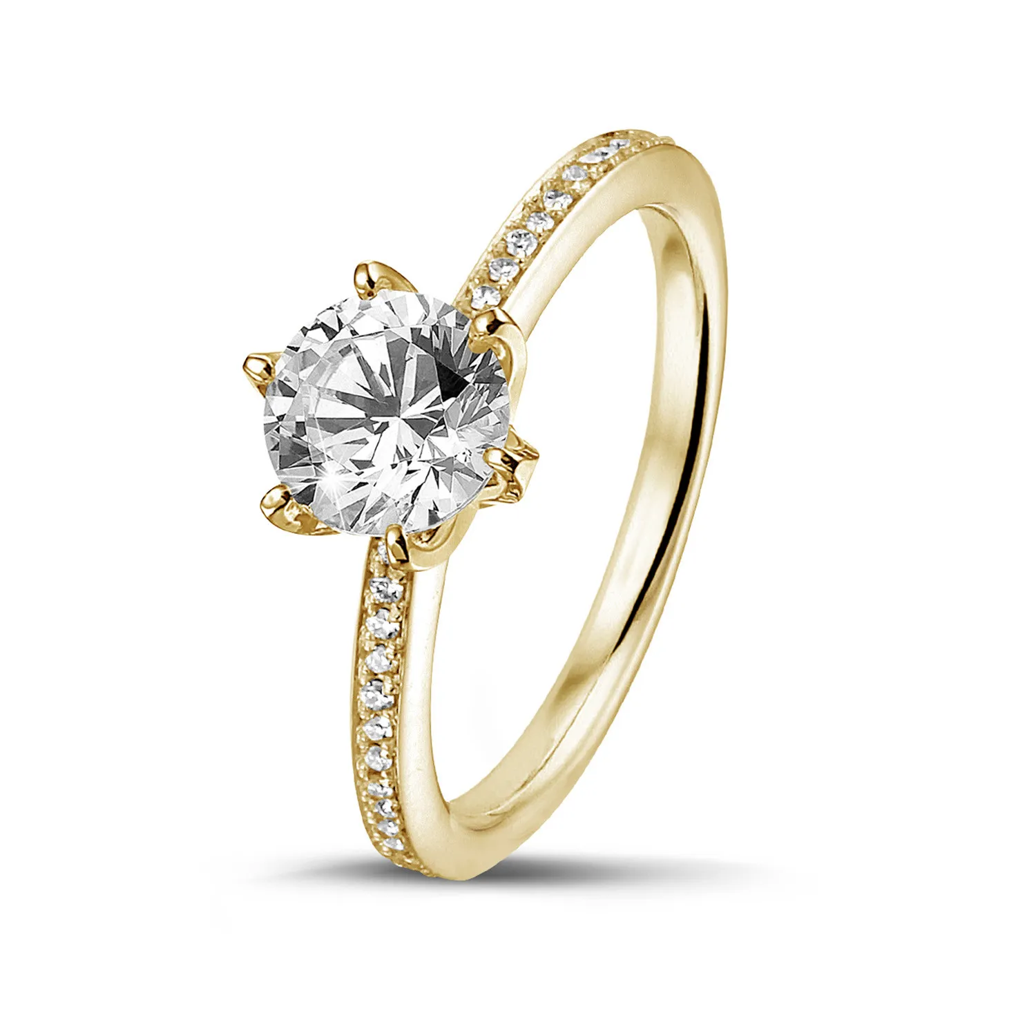 1.50 quilates anillo solitario en oro amarillo con diamantes en los lados 