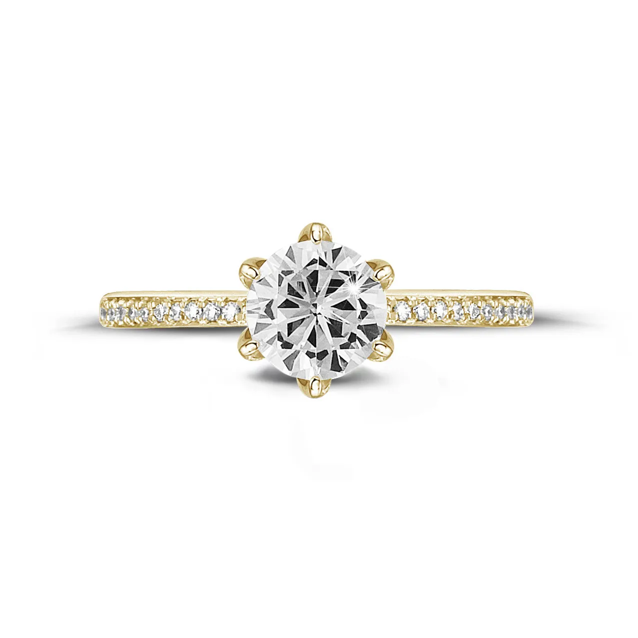1.50 quilates anillo solitario en oro amarillo con diamantes en los lados 