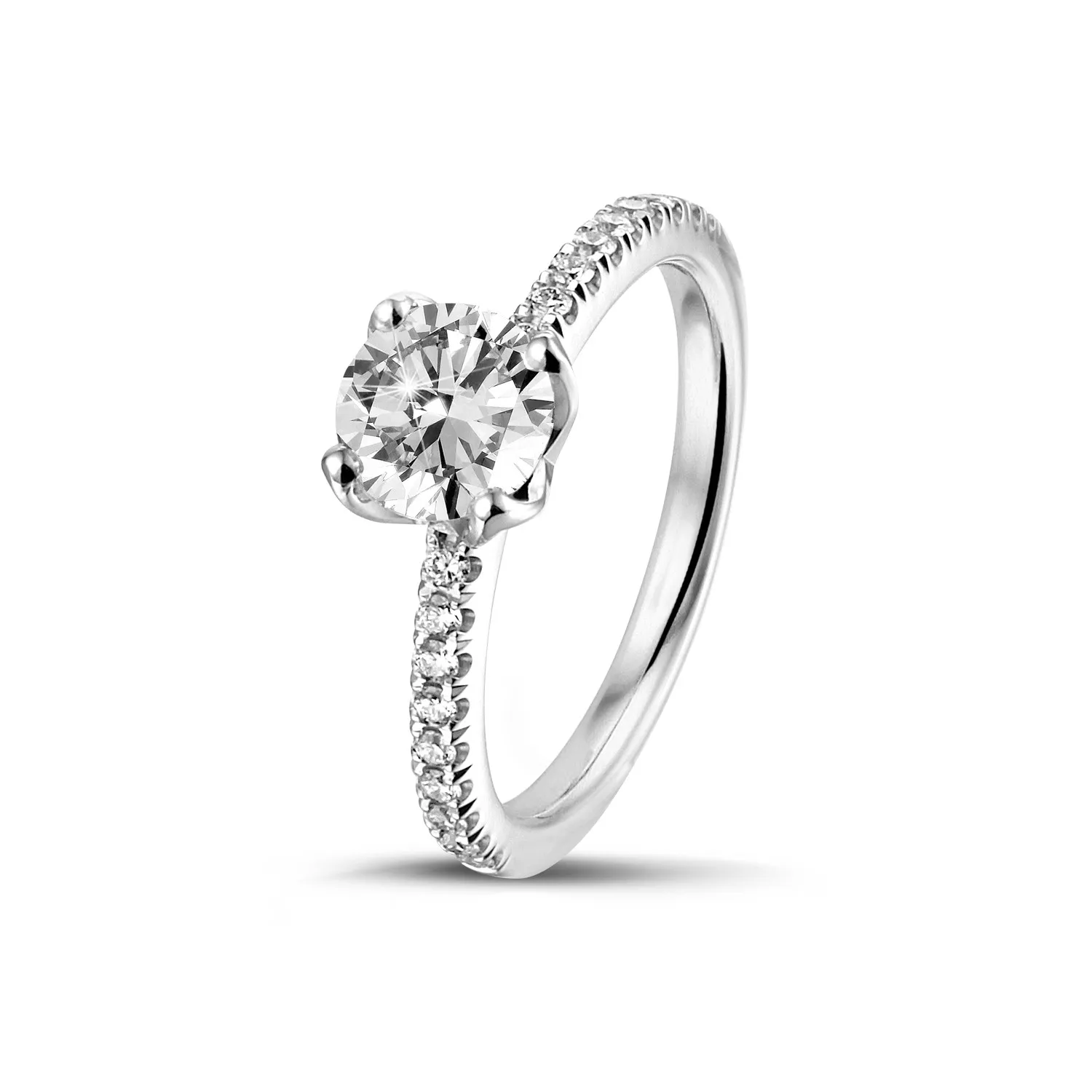 2.00 quilates anillo solitario en oro blanco con diamantes en los lados 