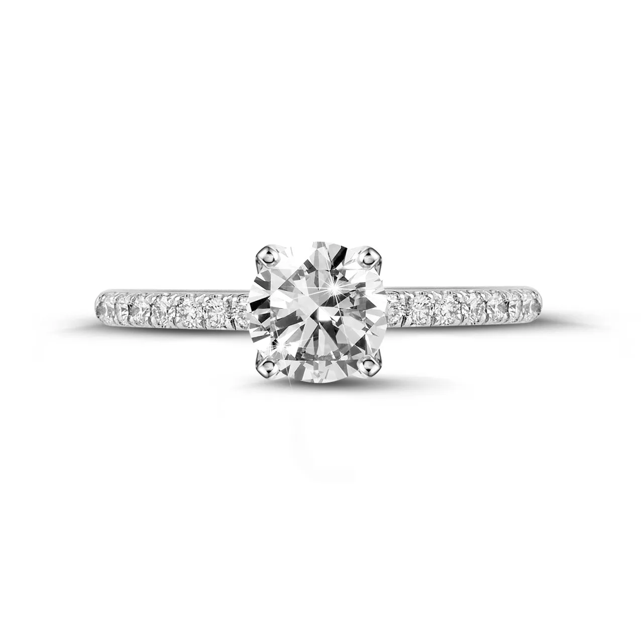 2.00 quilates anillo solitario en oro blanco con diamantes en los lados 