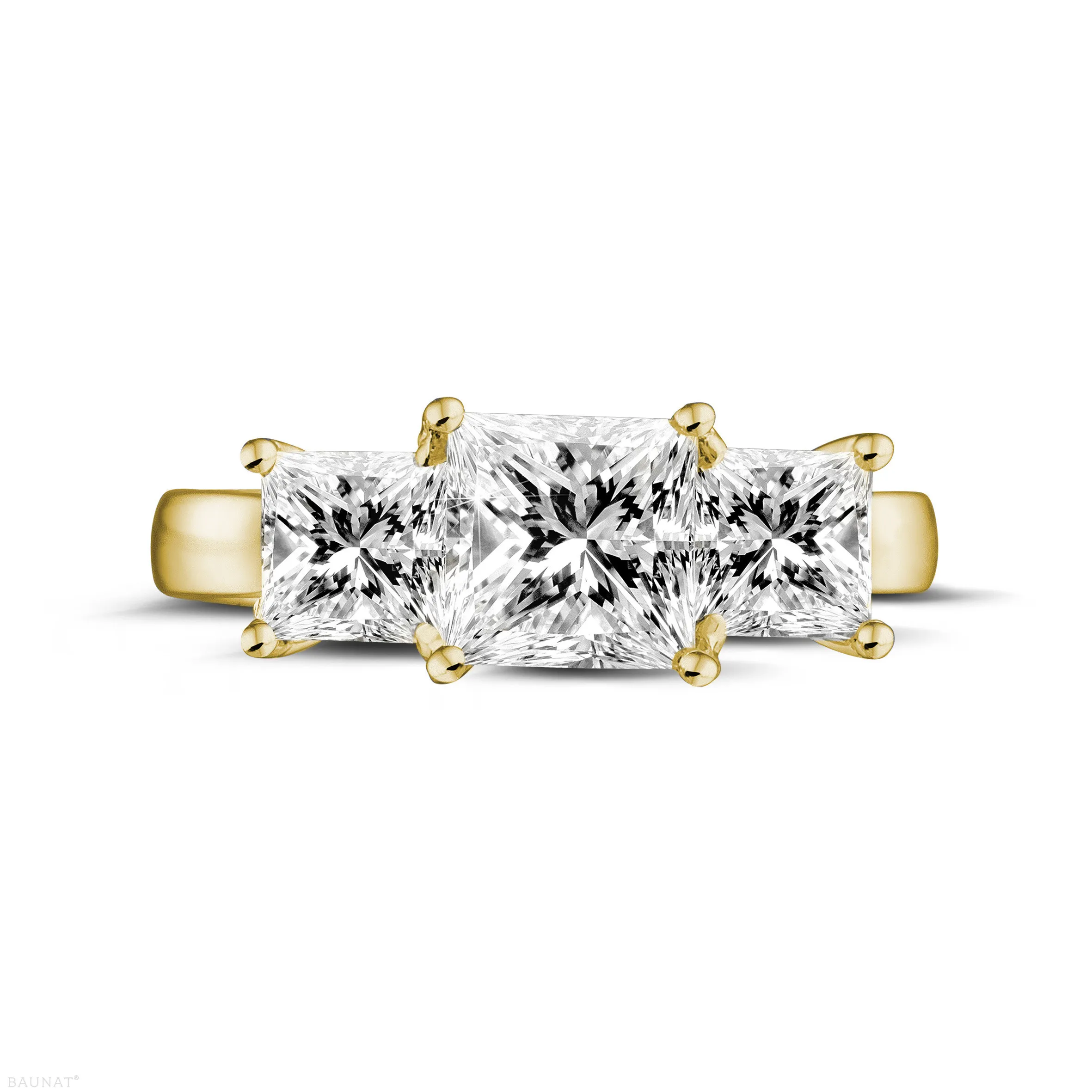 2.00 quilates anillo trilogía en oro amarillo con diamantes talla princesa 