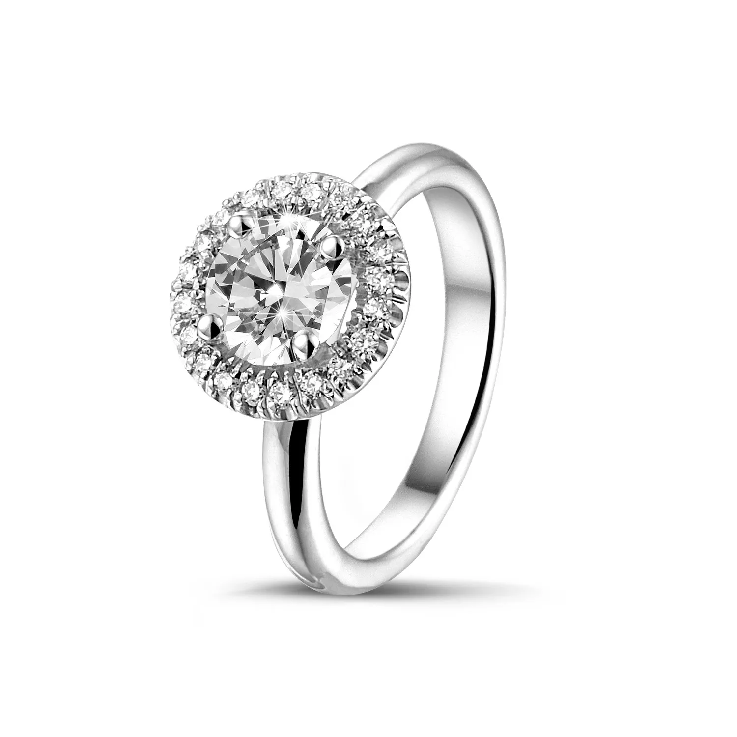 2.00 quilates halo anillo solitario en oro blanco con diamantes redondos 