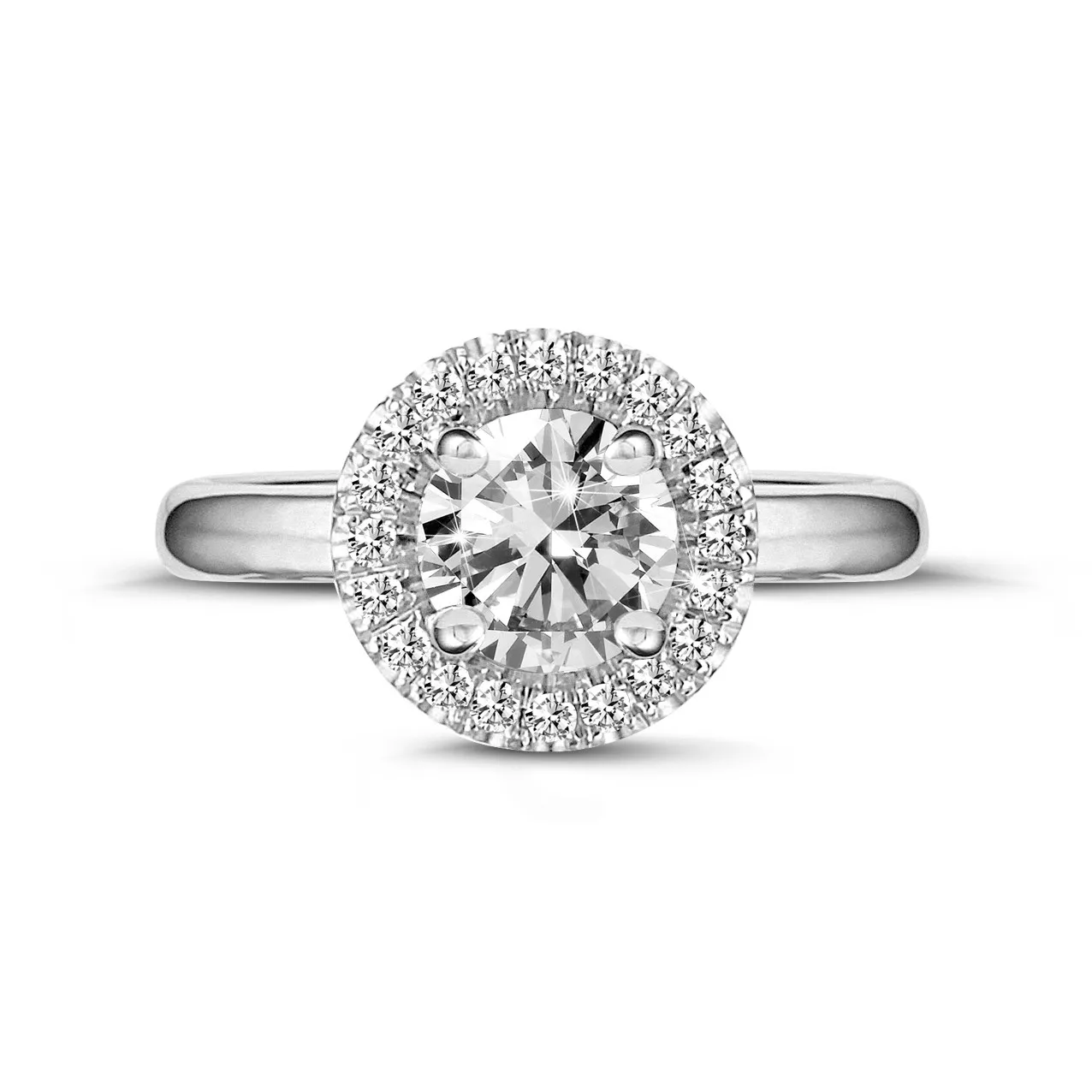 2.00 quilates halo anillo solitario en oro blanco con diamantes redondos 