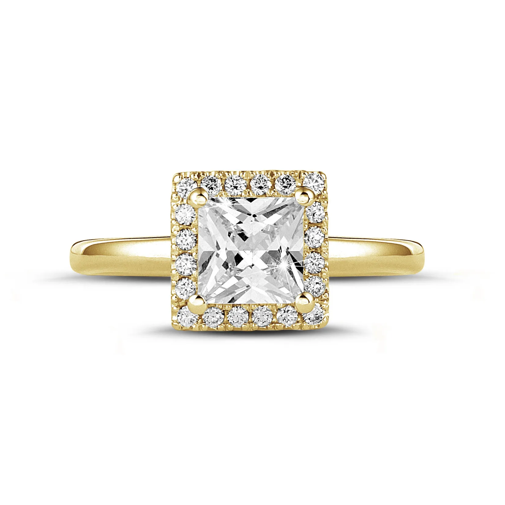 2.00 quilateshalo anillo solitario diamante princesa en oro amarillo con diamantes redondos 