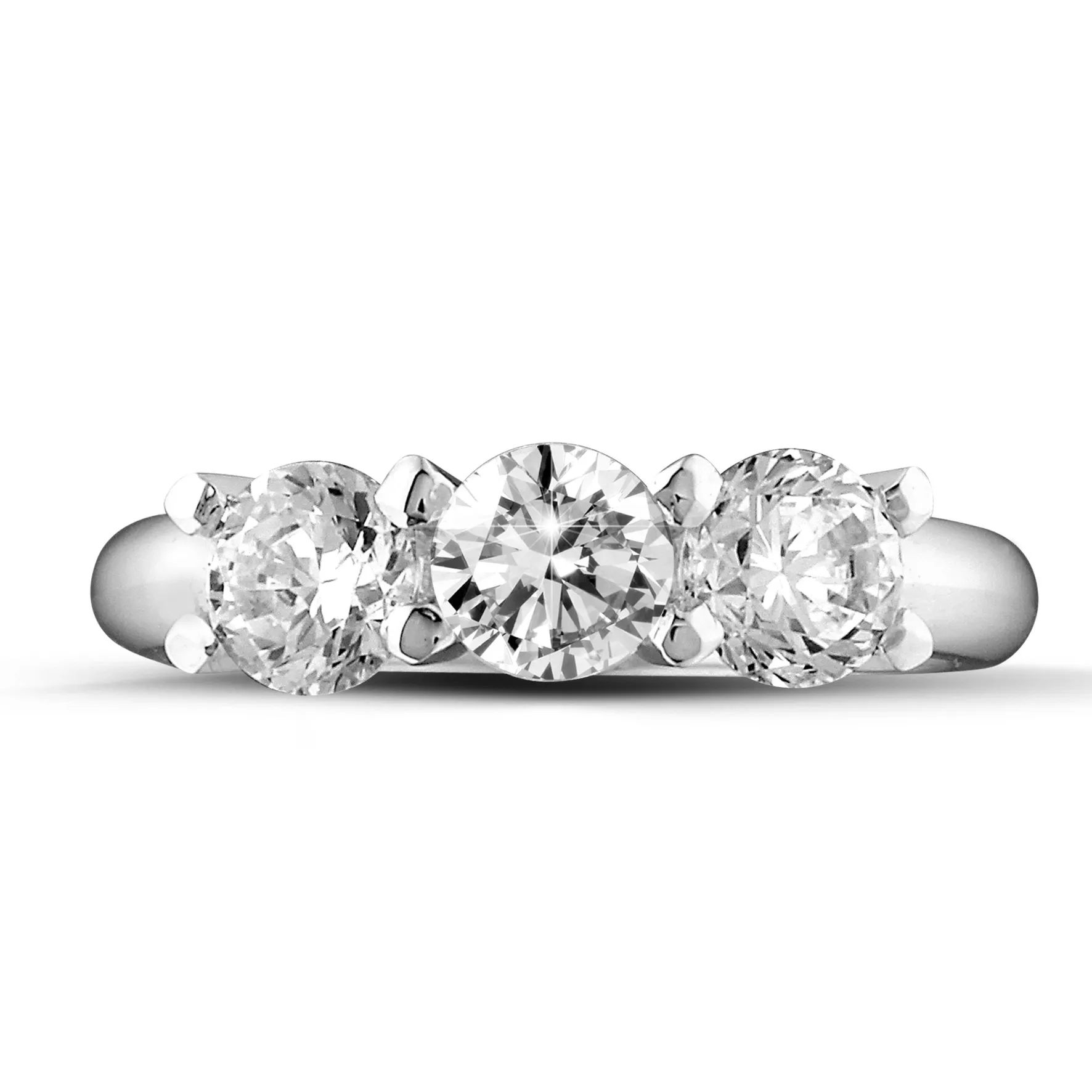 2.05 quilates anillo trilogía en platino con diamantes redondos 