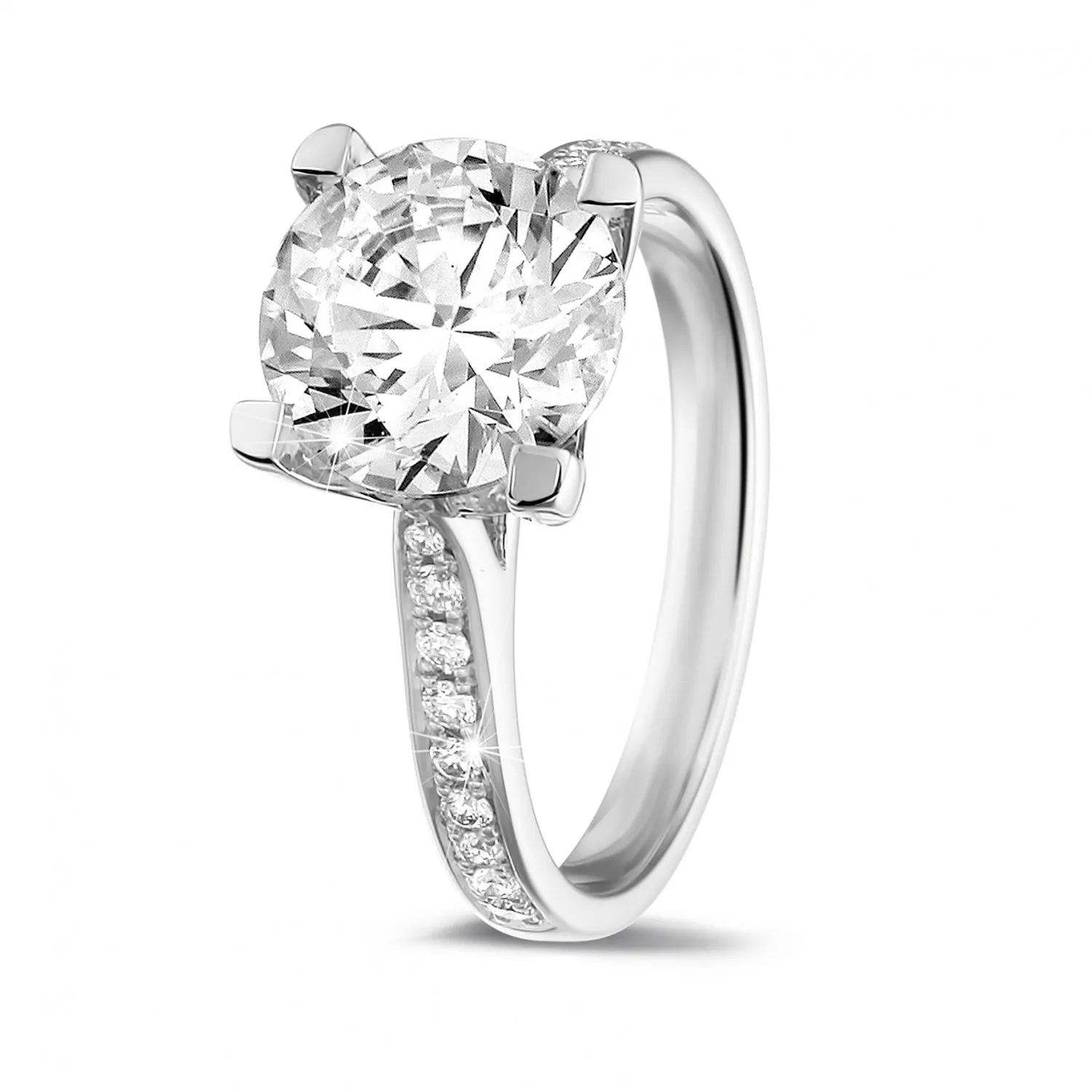 2.50 quilates anillo solitario diamante en platino con diamantes en los lados 