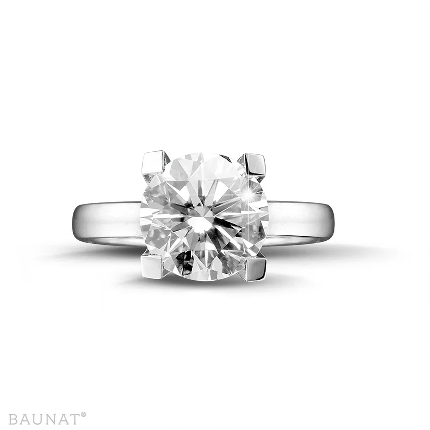 3.00 QUILATES ANILLO SOLITARIO DIAMANTE DE ORO BLANCO CON DIAMANTE REDONDO DE CALIDAD EXCEPCIONAL (DIFEXNONE FLUORESCENCIAGI