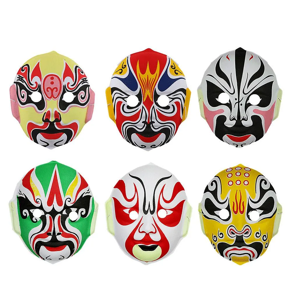 6pcs Halloween Children Chinese Opera Mask Performance Cosplay Props Party Supplies (random Style)