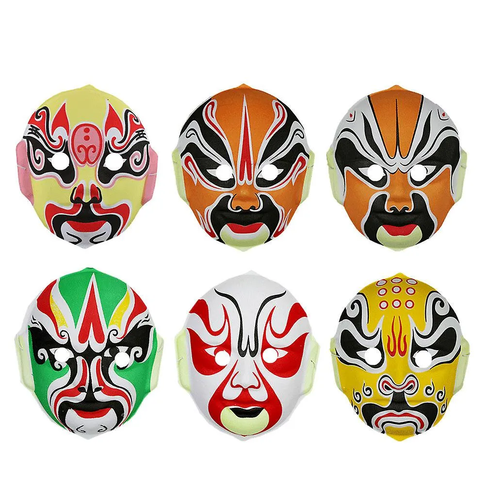 6pcs Halloween Children Chinese Opera Mask Performance Cosplay Props Party Supplies (random Style)