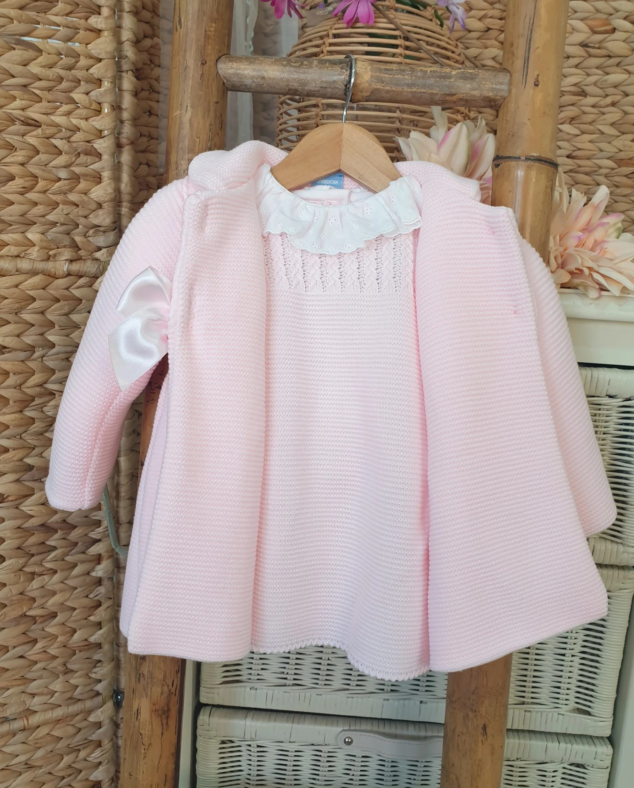 A Abrigo + Vestido punto R190566 Rosa bebé
