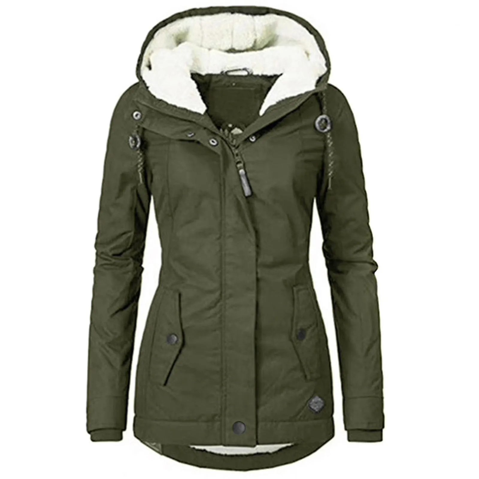 ABRIGO DE INVIERNO CON CAPUCHA CáLIDO IMPERMEABLE ABRIGO DE ALGODóN FORRADO DE VELLóN GRUESO PARA MUJERESYUJIA