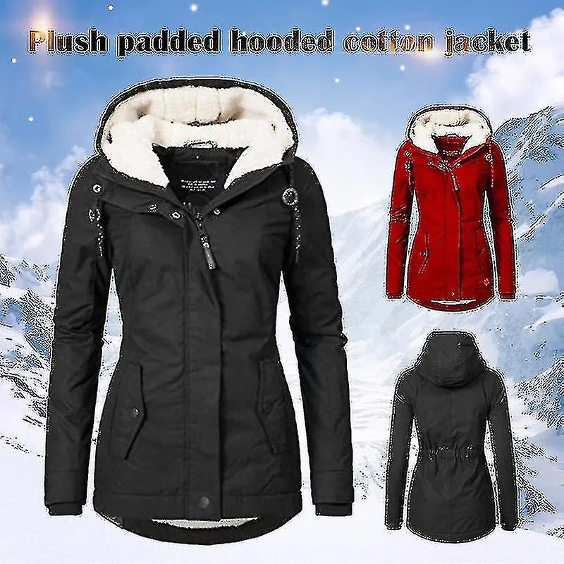 ABRIGO DE INVIERNO CON CAPUCHA CáLIDO IMPERMEABLE ABRIGO DE ALGODóN FORRADO DE VELLóN GRUESO PARA MUJERESYUJIA