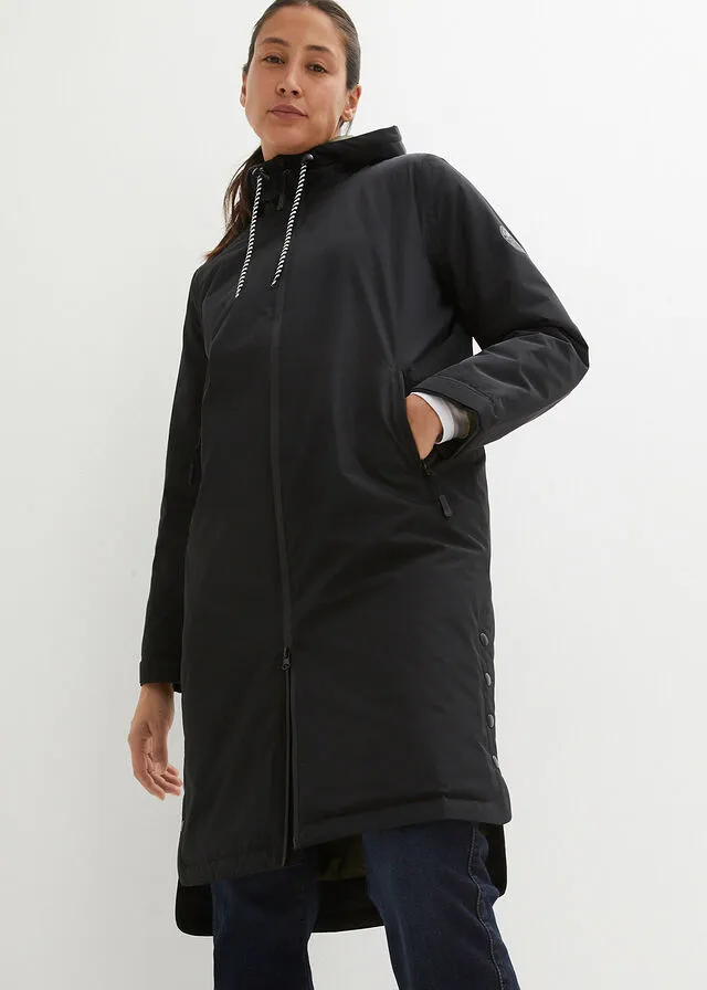 Abrigo guateado impermeable de largo midi Negro