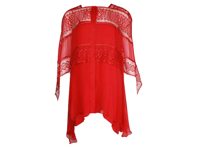 Alberta Ferretti Camisa transparente de encaje rojo con camisola Roja 