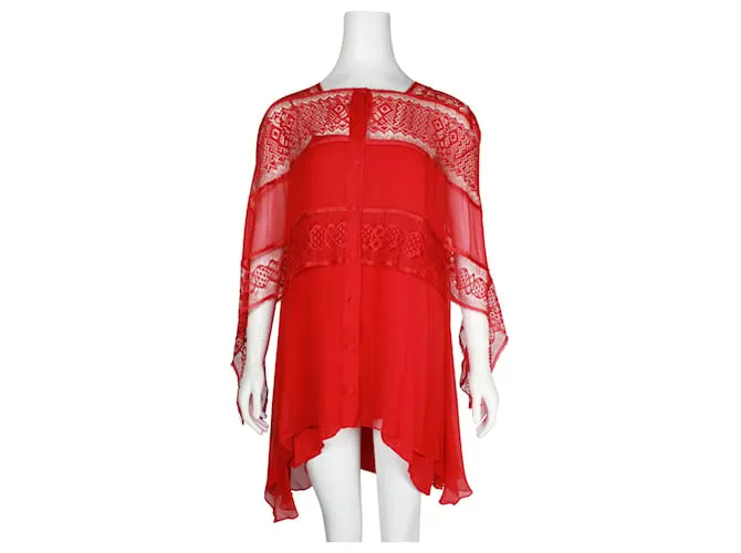 Alberta Ferretti Camisa transparente de encaje rojo con camisola Roja 