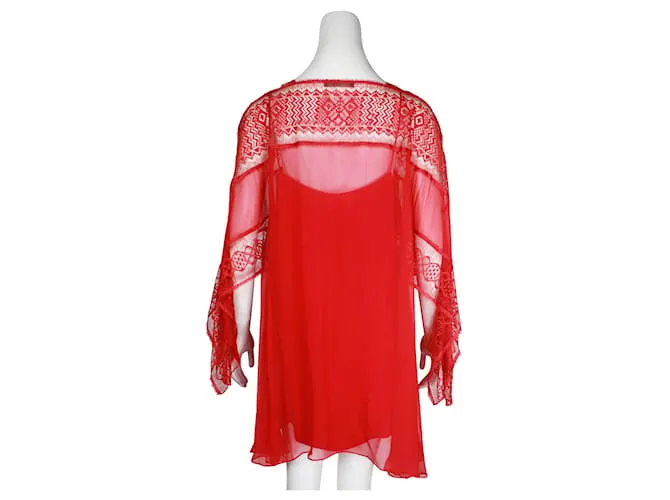 Alberta Ferretti Camisa transparente de encaje rojo con camisola Roja 