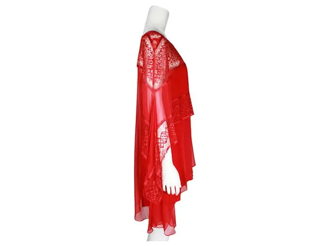 Alberta Ferretti Camisa transparente de encaje rojo con camisola Roja 