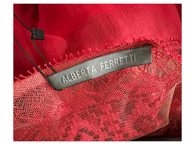 Alberta Ferretti Camisa transparente de encaje rojo con camisola Roja 