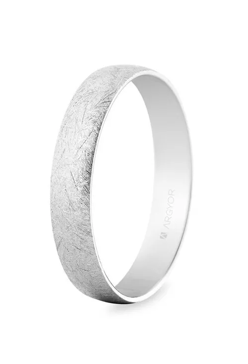 Alianza oro blanco 18 Ktes efecto hielo, media caña 4mm 5B403H
