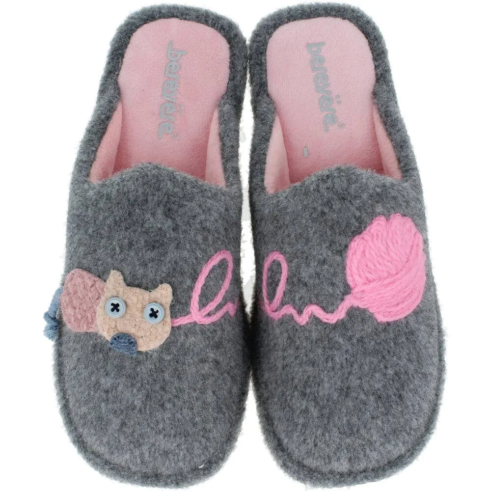 BEREVERE ZAPATILLAS DE CASA GRIS GATO LANA