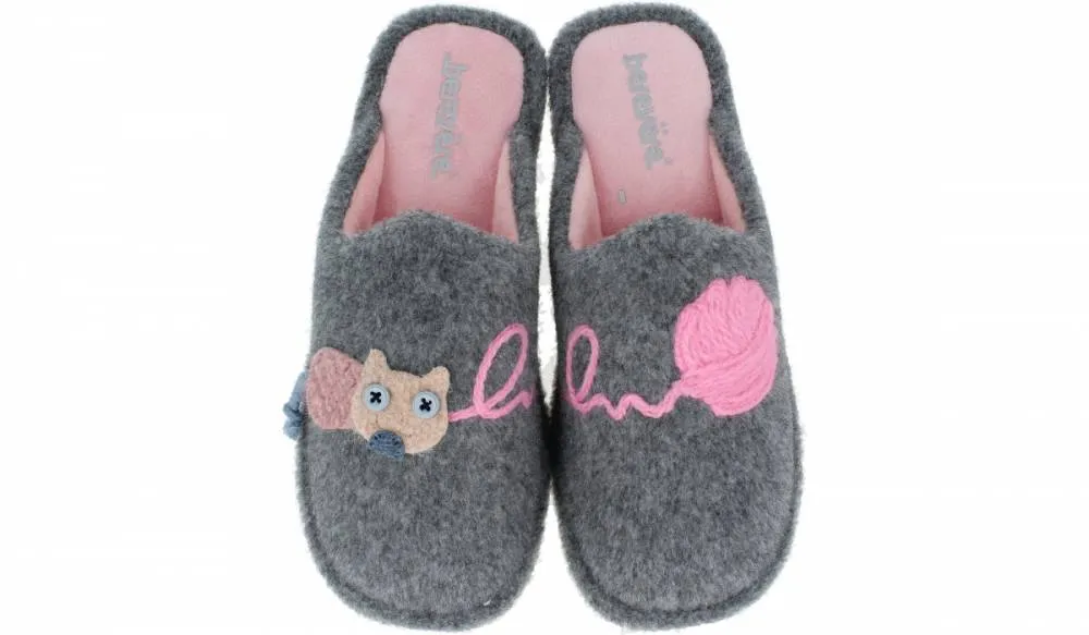 BEREVERE ZAPATILLAS DE CASA GRIS GATO LANA