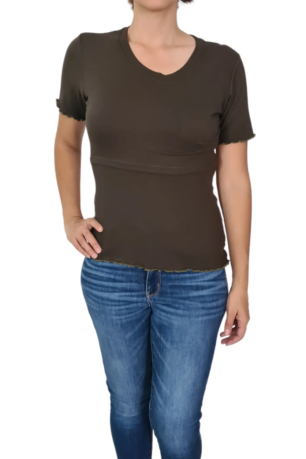 Blusa acanalada de lactancia. Verde Olivo